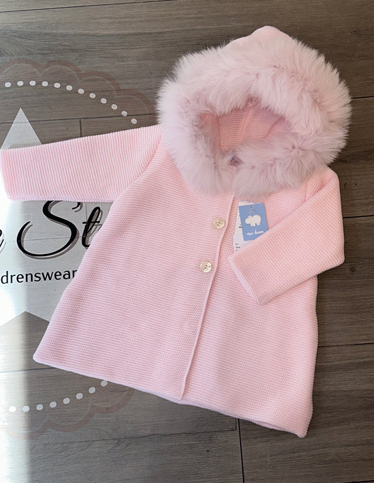 Mac Illusion Pink Knit Coatigan with Fur Hood