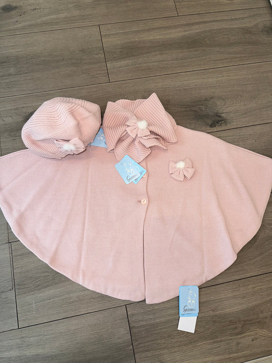 Granlei Pink Knitted Cape Set with Hat & Scarf