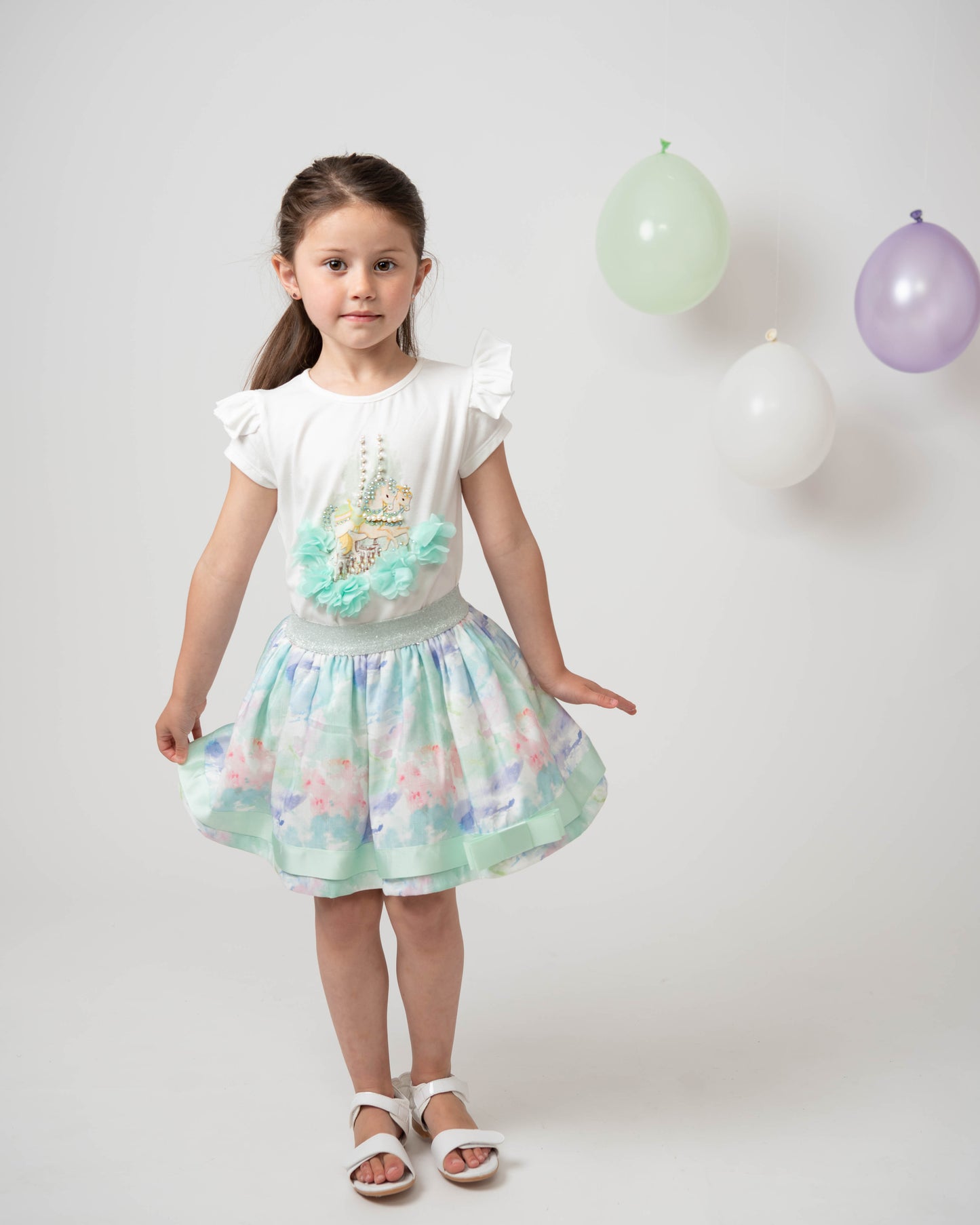 Girls Diamonte Carousel Skirt Set - littlestarschildrenswear