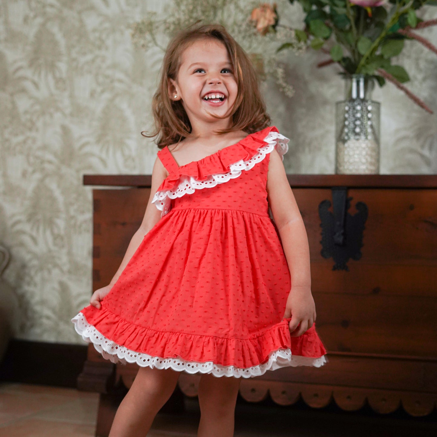 Girls One Shoulder Dress Coral - littlestarschildrenswear